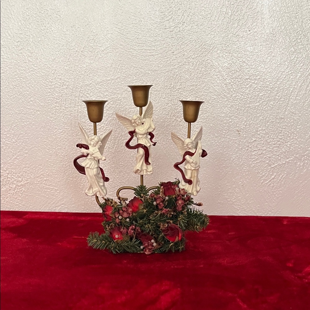 Elegant Angel Candle Holder with Red Accents